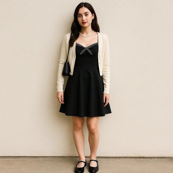 Jodi Kristopher Fit & Flare Babydoll Dress Size 8 Sweetheart Polka Dot Bow - Picture 9 of 9